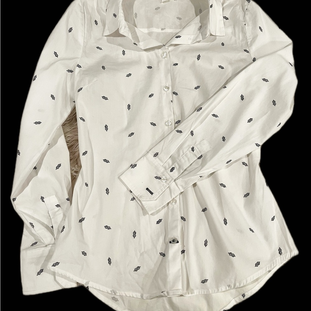 Love Tree White Shirt with Micro Navy Nautical Rope Knot Motif